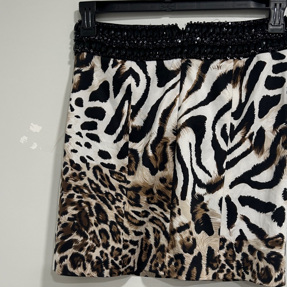 Rachel Allan Beaded Waist Animal Print Mini Skirt Leopard Zebra 8